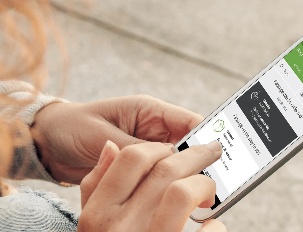 Sporingsapp som viser en pakke på vei til kunden